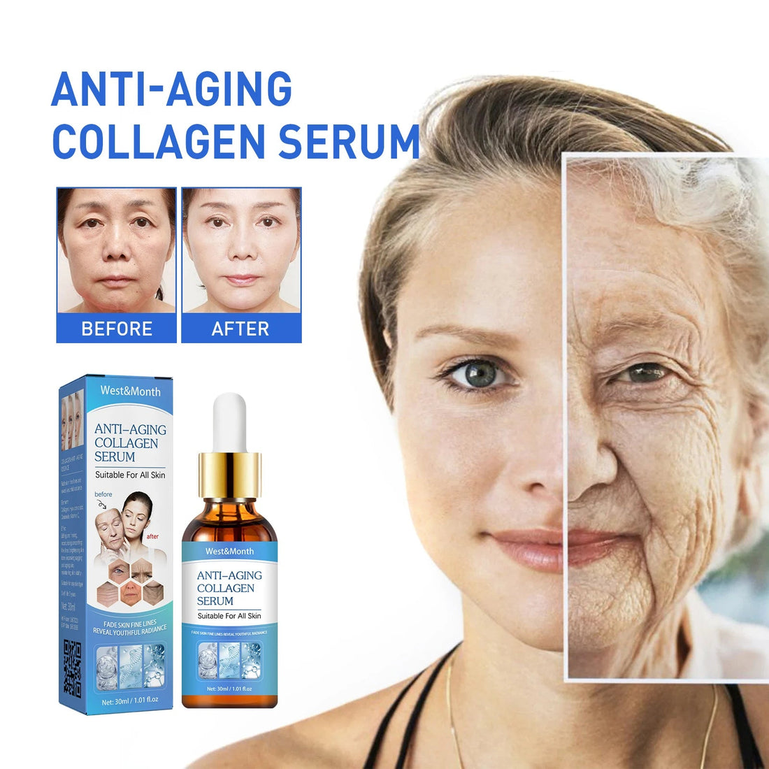 Anti-Aging Collagen Serum with Nicotinamide, Vitamin C, Hyaluronic Acid - Reduce Dark Spots, Cleanse &amp; Tighten Skin