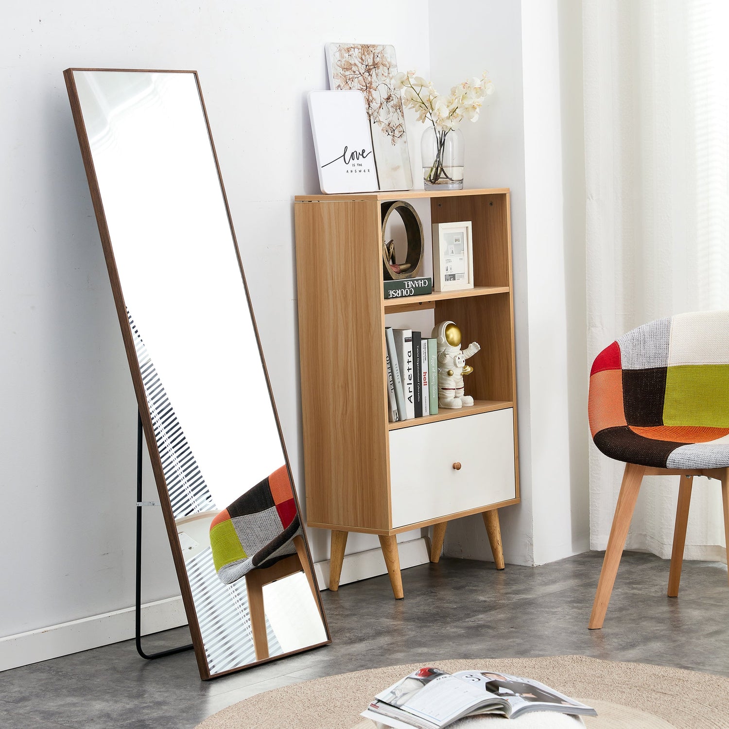 60x17 Brown Solid Wood Frame Full-length Mirror, Dressing Mirror, Bedroom Home Porch