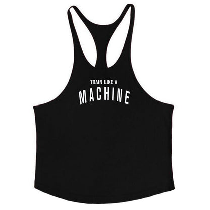 Bodybuilding and fitness vest printed with fine straps deep digging weightlifting pure cotton vest training suit
