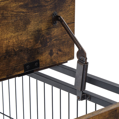 Furniture Style Dog Crate Side Table on Wheels with Double Doors and Lift Top. Rustic Brown, 31.50&