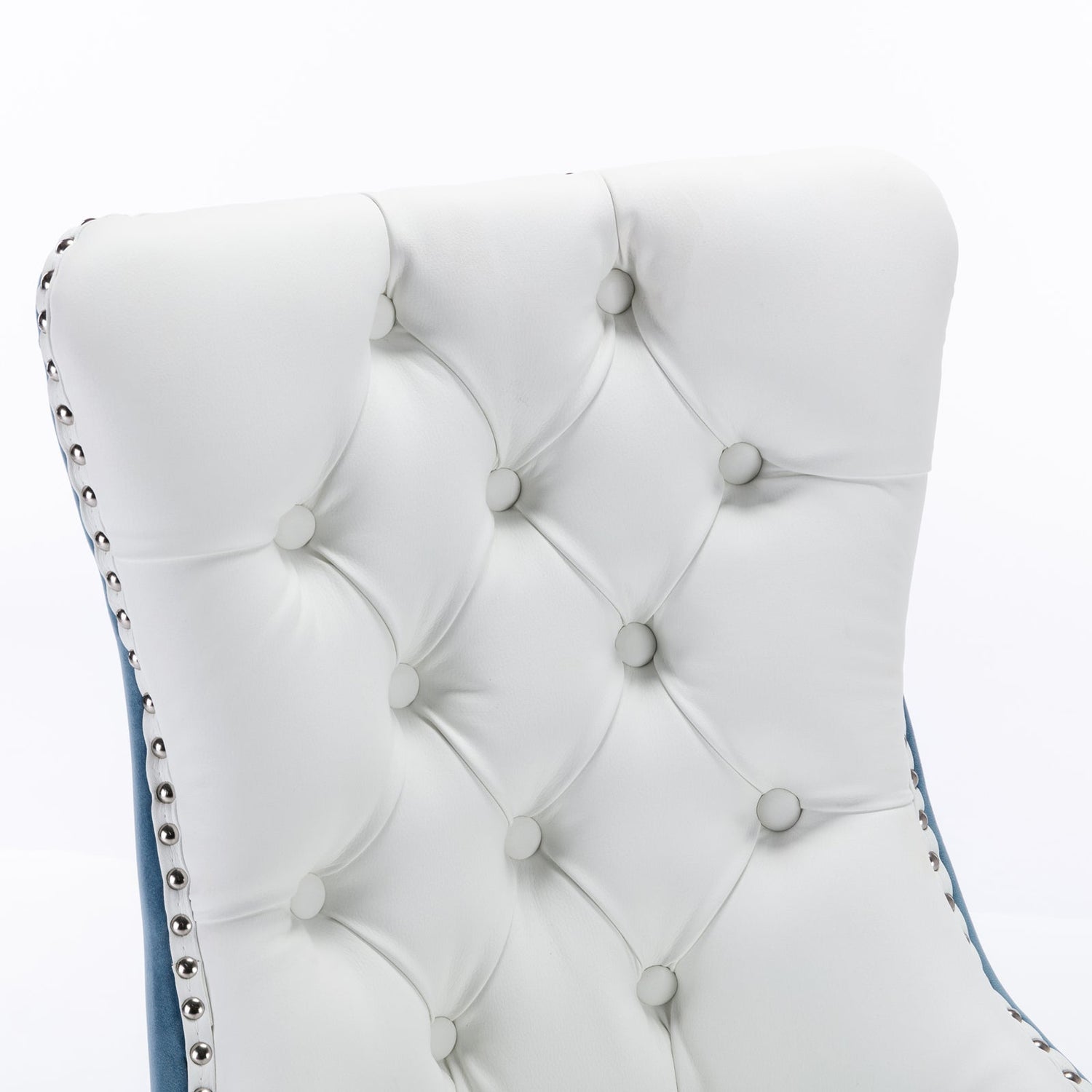 A&amp;A Furniture Nikki Collection Modern High-end Tufted Solid Wood Contemporary PU 2-Pcs Set White+Light Blue