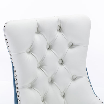 A&amp;A Furniture Nikki Collection Modern High-end Tufted Solid Wood Contemporary PU 2-Pcs Set White+Light Blue