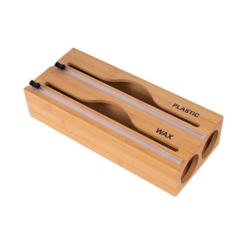 Simple wall-mounted bamboo and wood cling film cutter kitchen supplies multi-grid multi-layer scribing knife two-way cutter