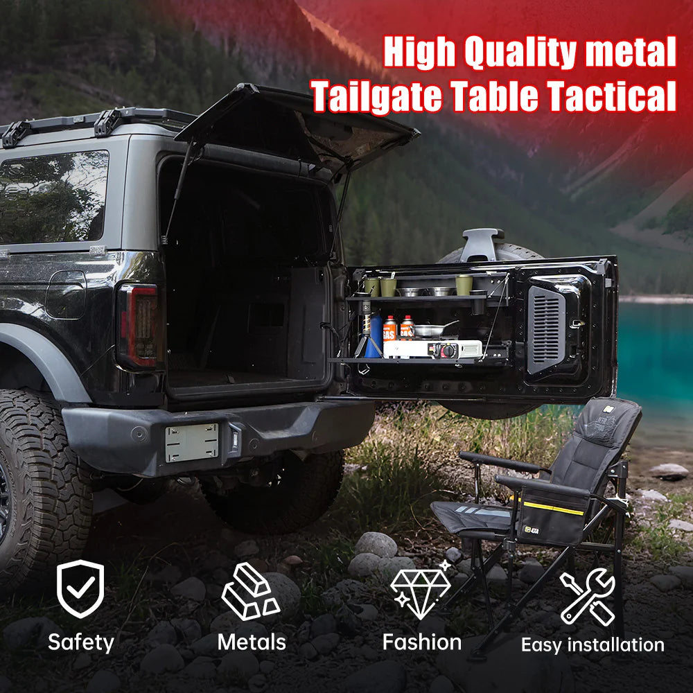 Tailgate Table &amp; MOLLE Panel For Ford Bronco(2021-2024) - 2-Tier Camping Rack