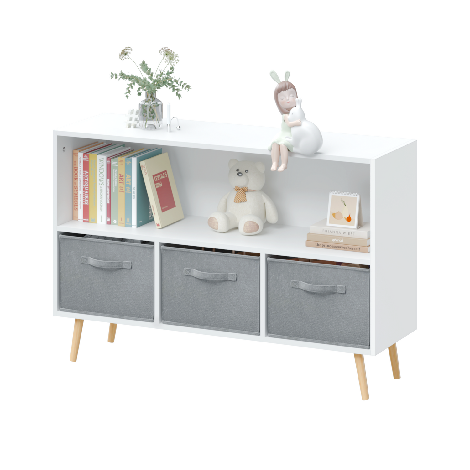 Kids bookcase with Collapsible Fabric Drawers Children&