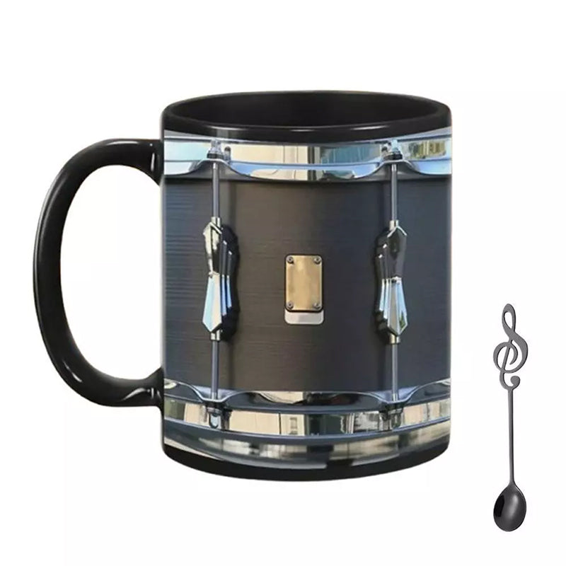 Vintage Drum Mug, 11oz. Black &amp; White, Funny Ceramic Mug. Ideal Cool Gift for Drummers and Musicians.