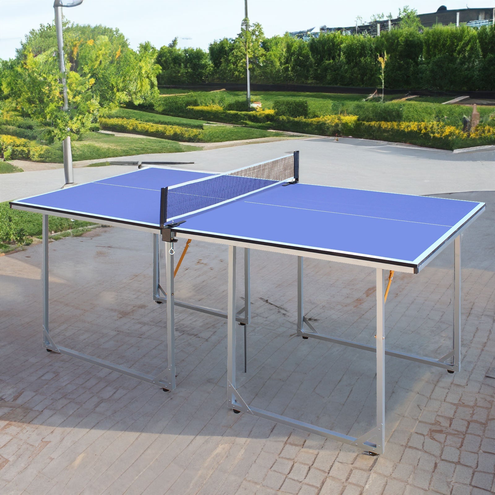 6ft Mid-Size Table Tennis Table Foldable &amp; Portable Ping Pong Table Set for Indoor &amp; Outdoor Games with Net