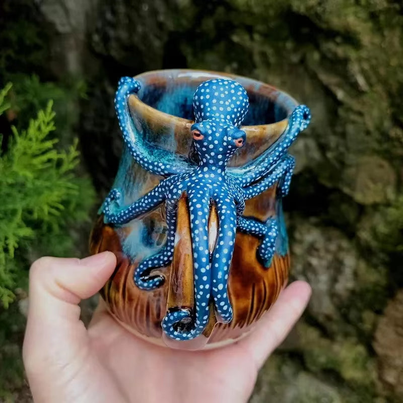 Handmade Deep Blue Octopus Mug. For Hot &amp; Cold Drinks