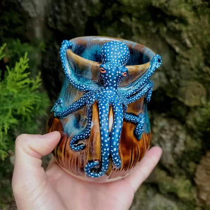 Handmade Deep Blue Octopus Mug. For Hot &amp; Cold Drinks