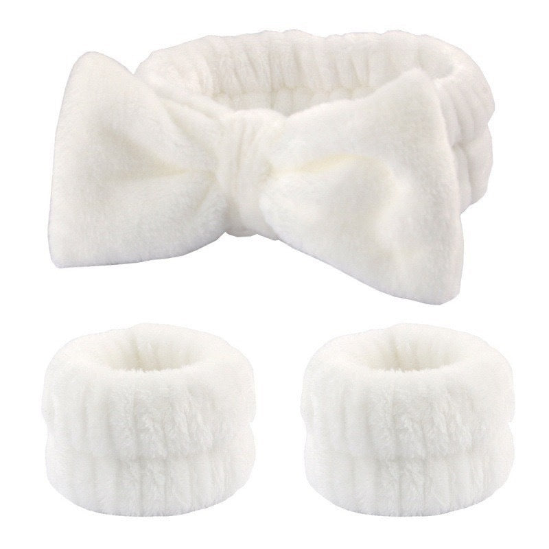 Wash face headband waterproof wrist strap set butterfly bow simple headband wrist 3-piece set