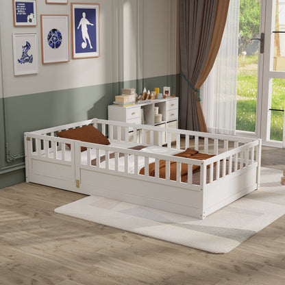 Double bed floor standing bed with ultra-high safety barrier, children&