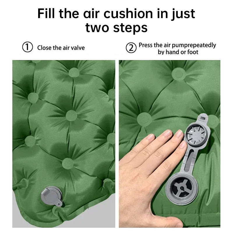 Outdoor double inflatable sleeping pad – with built-in pillow &amp; pump, for camping, backpacking, hiking.