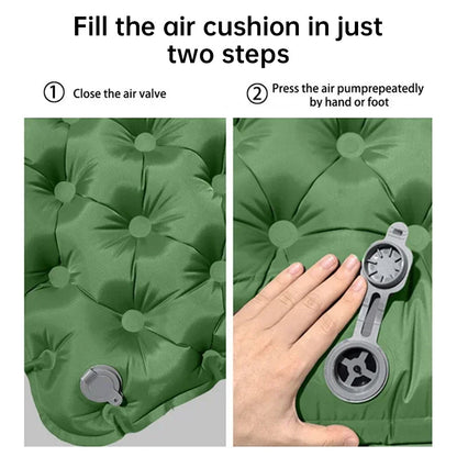 Outdoor double inflatable sleeping pad – with built-in pillow &amp; pump, for camping, backpacking, hiking.