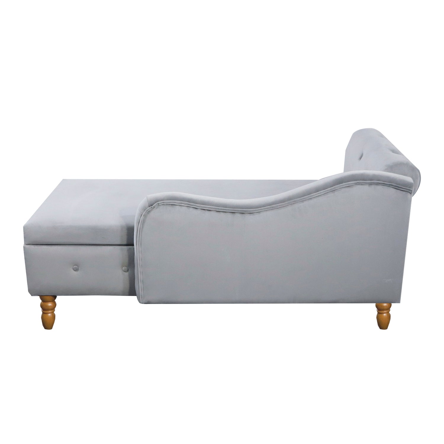 Grey Chaise Lounge Indoor Velvet Lounge Chair for Bedroom with Storage &amp; Pillow Modern Upholstered Rolled Arm Chase Lounge