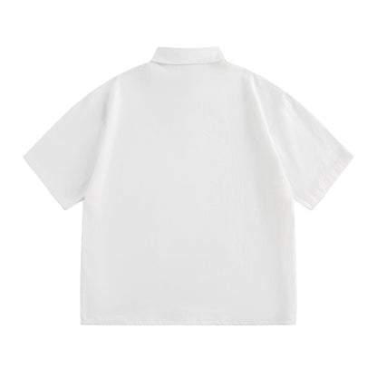 Alphabet Print Short Sleeve Shirt Workwear Japanese Style Loose Casual Design Summer Collar Shirt Men&
