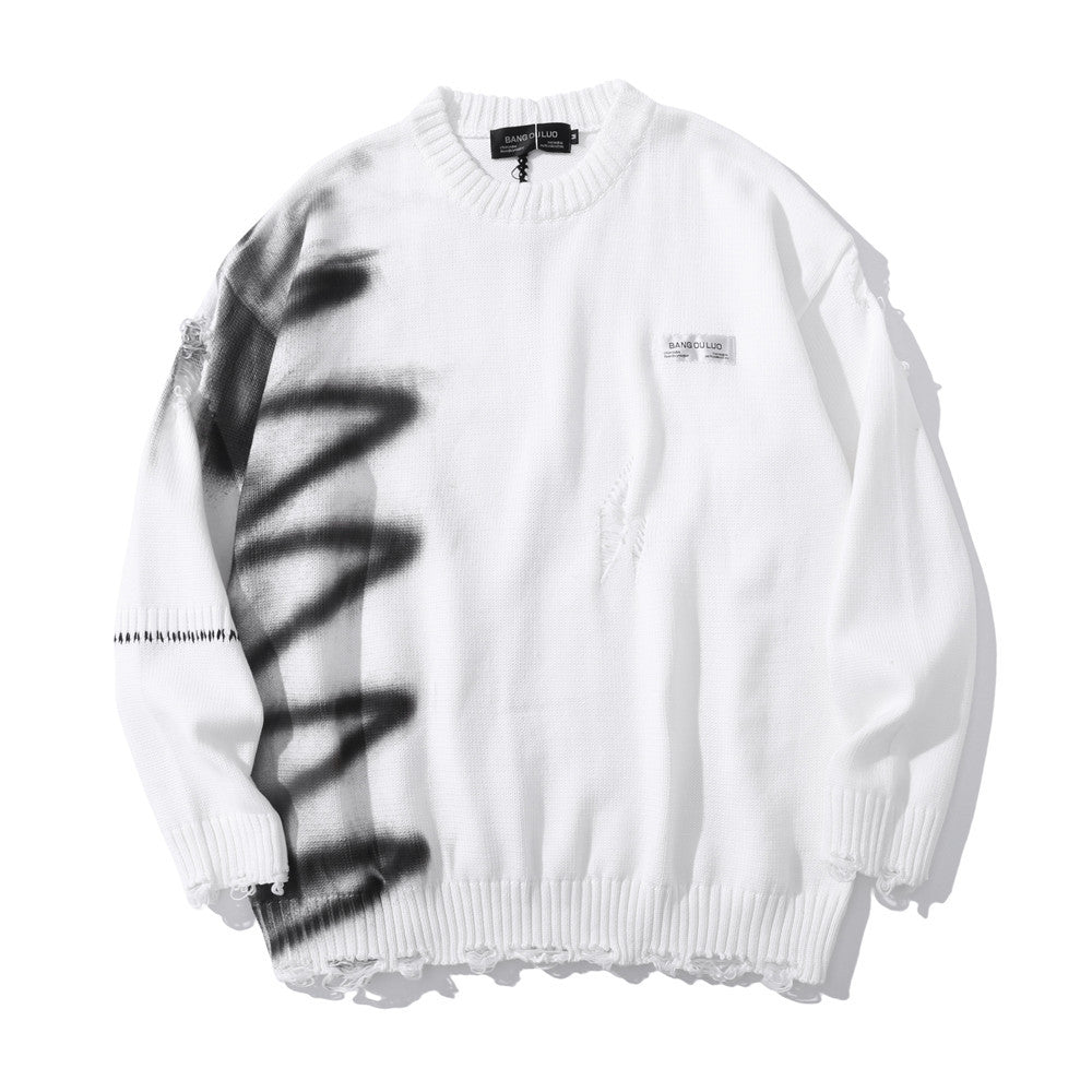 Graffiti Print Crew Neck Knit Sweater Men&