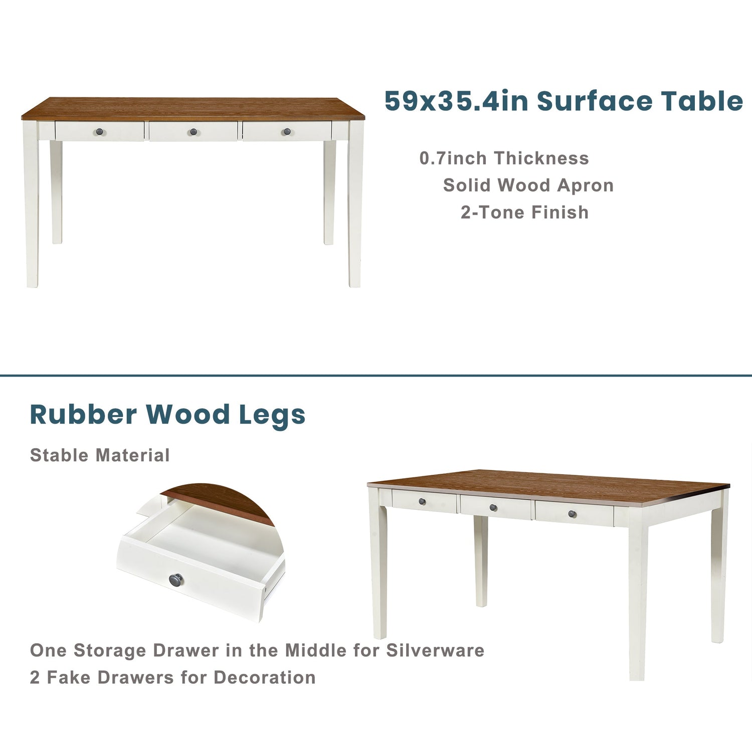 TOPMAX Mid-Century 6-Piece Wood Dining Table Set, Kitchen Table Set with Drawer  Upholstered Chairs and Bench  Butter Milk