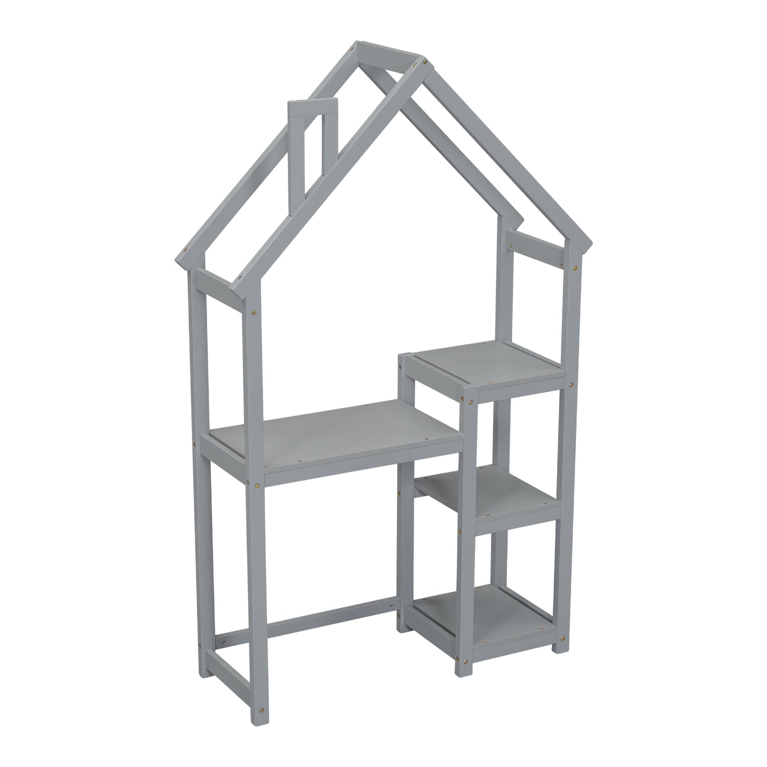 House-shaped Wooden writing Desk,Kids study Table,Bookshelf &amp; Toy Storage,Grey