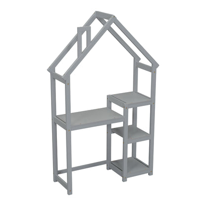 House-shaped Wooden writing Desk,Kids study Table,Bookshelf &amp; Toy Storage,Grey