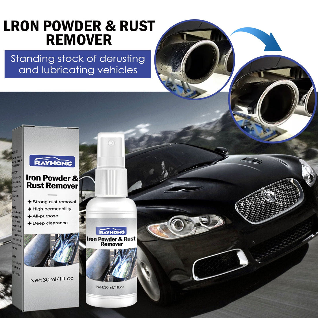 Lron Powder &amp; Rust Remover, Multi-Functional Metal Rust Remover For Automobile And Motorcycle Exhaust Pipe Rust Renovation Maintenance