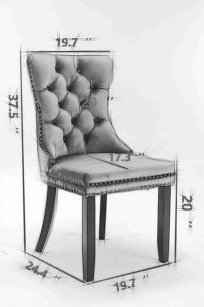 Tufted Solid Wood Contemporary PU and Velvet Upholstered Dining Chair with Wood Legs Nailhead Trim 2-Pcs Set Black+Orange
