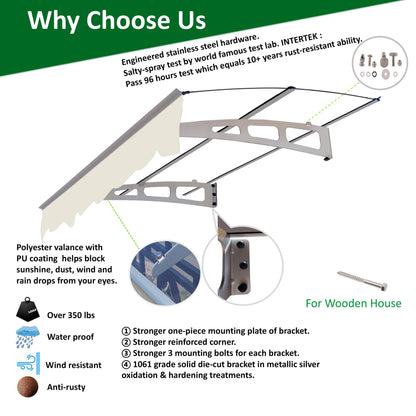 5934W Series Door Window Awning Canopy W59"xD34" Made of 0.137Inch /3.5mm Thick Virtually Crystal Solid Polycarbonate Sheet