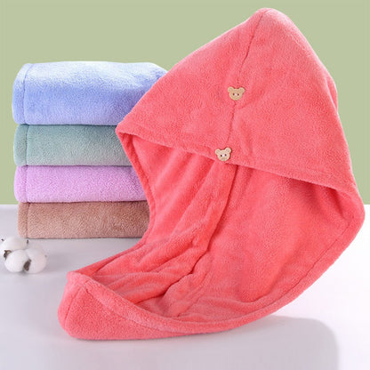 Super absorbent double-layer thickened coral velvet quick drying hair towel, shower cap, and headband towel