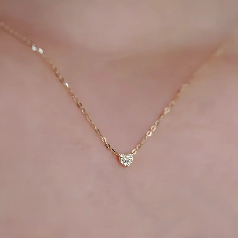 S925 pure silver plated with 14K gold mini heart necklace women&