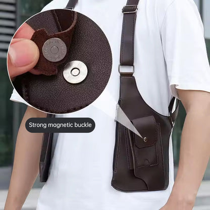 A medieval - style leather harness bag that is an anti - theft wallet, phone pouch, and suitable for men&