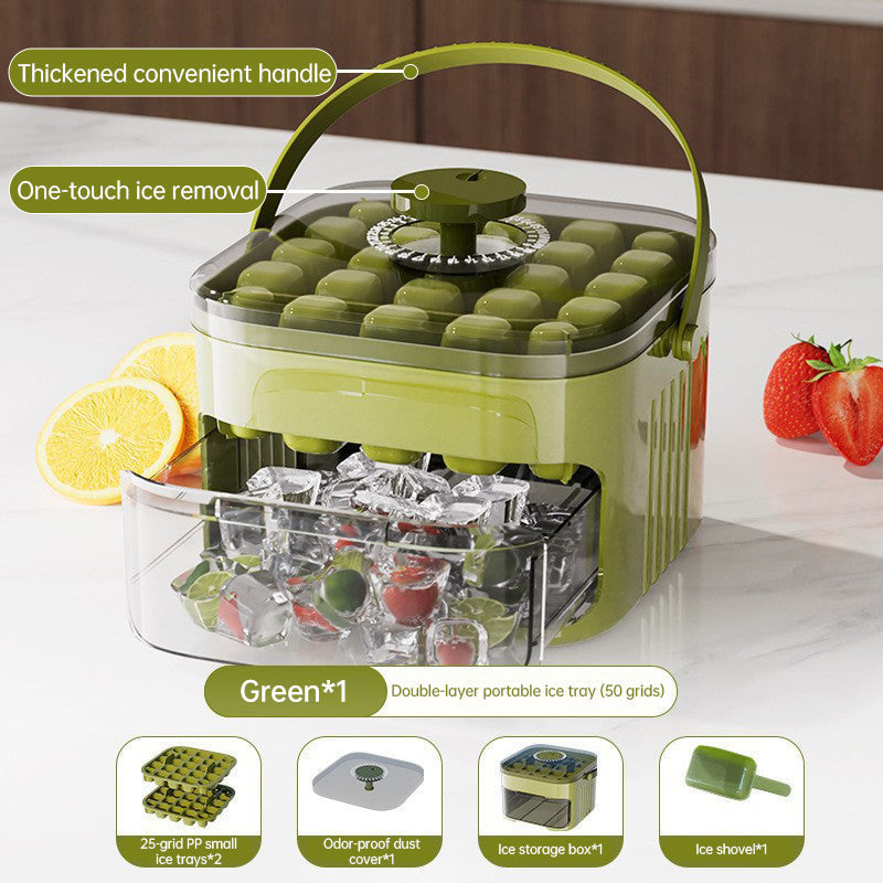50-grid ice maker with new large capacity - household food-grade plastic double-layer ice storage barrel &amp; ice ball mold set
