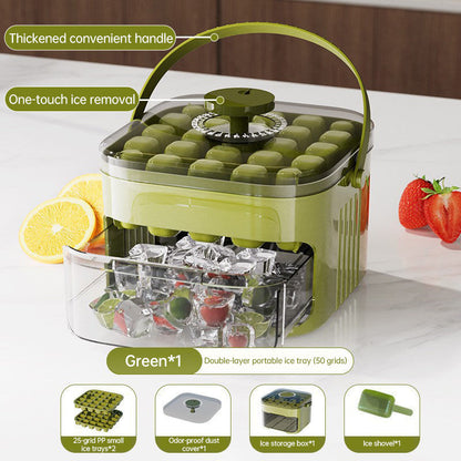 50-grid ice maker with new large capacity - household food-grade plastic double-layer ice storage barrel &amp; ice ball mold set