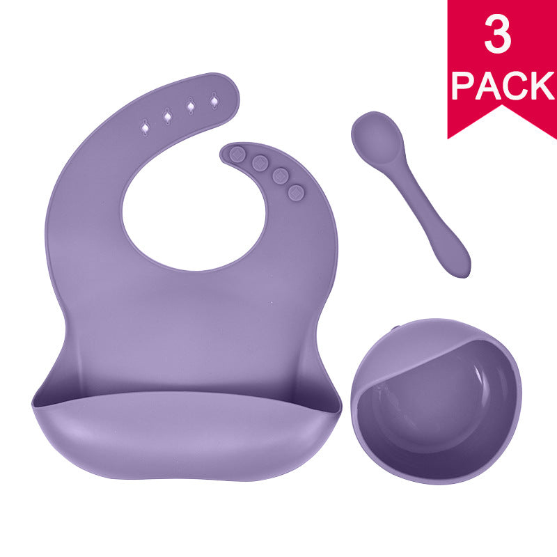 Silicone tableware set baby saliva pocket complementary food bowl children&