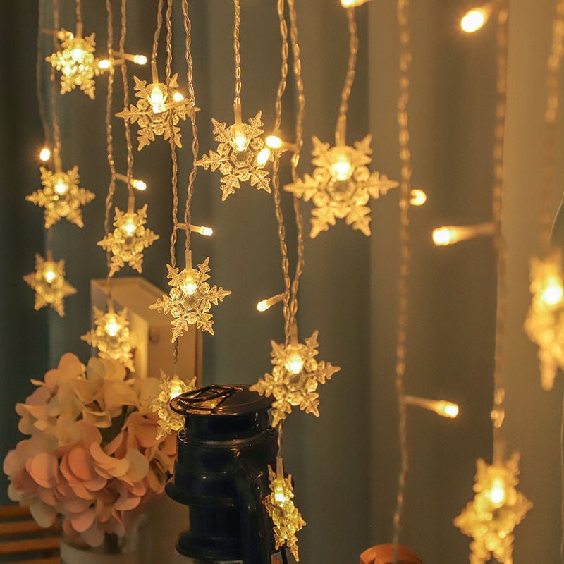 Snowflake ice strip curtain light, holiday decoration light, Christmas snowflake colored light, LED star curtain light string