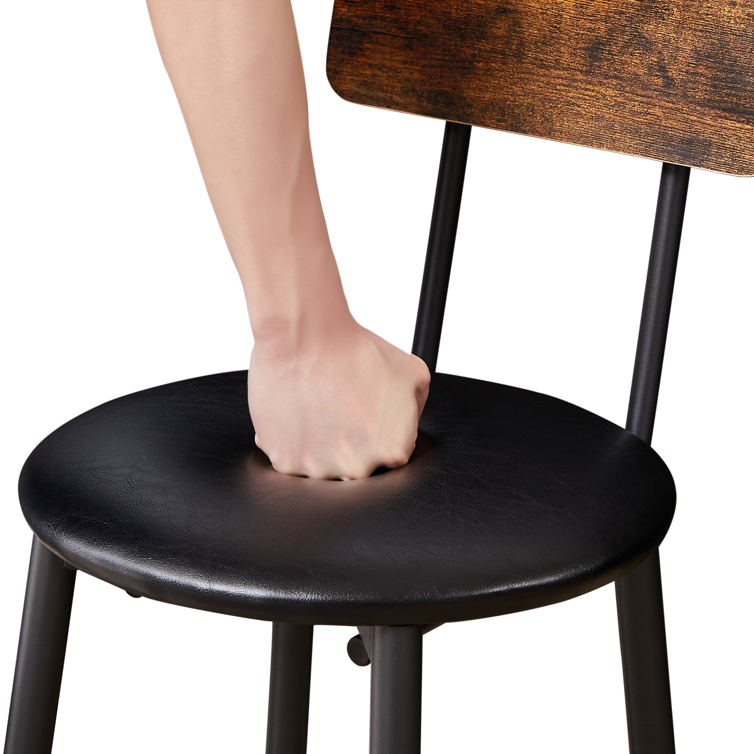 Round bar stool set with shelf upholstered stool with backrest Rustic Brown 23.62&