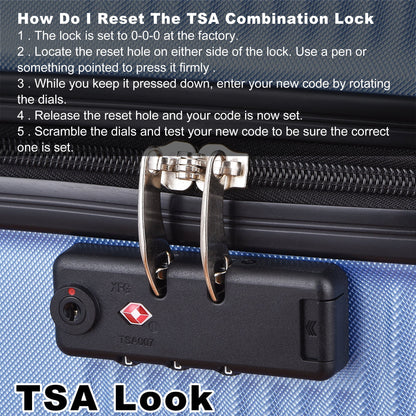 3 Piece Luggage with TSA Lock ABS, Durable Luggage Set, Spinner Wheels Cross Stripe Luggage Sets 20in/24in /28in Light Blue