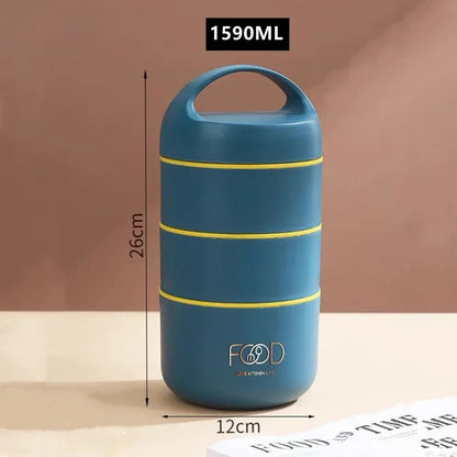 1240ML/1590ML Large Capacity Stainless Steel 304 Lunch Box Leak-Proof Multi layer Thermal Bento Box Adult Student Food Container