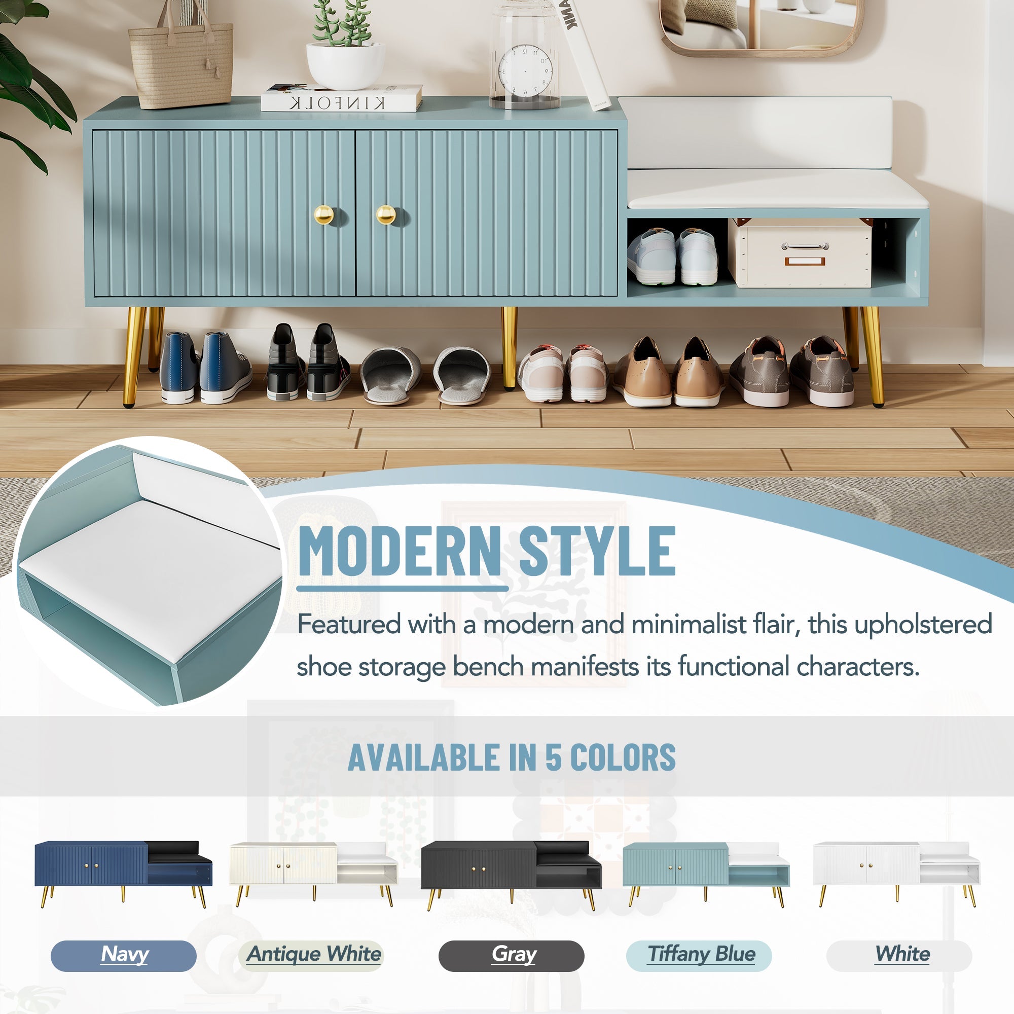 Shoe Storage Bench Tiffany Blue