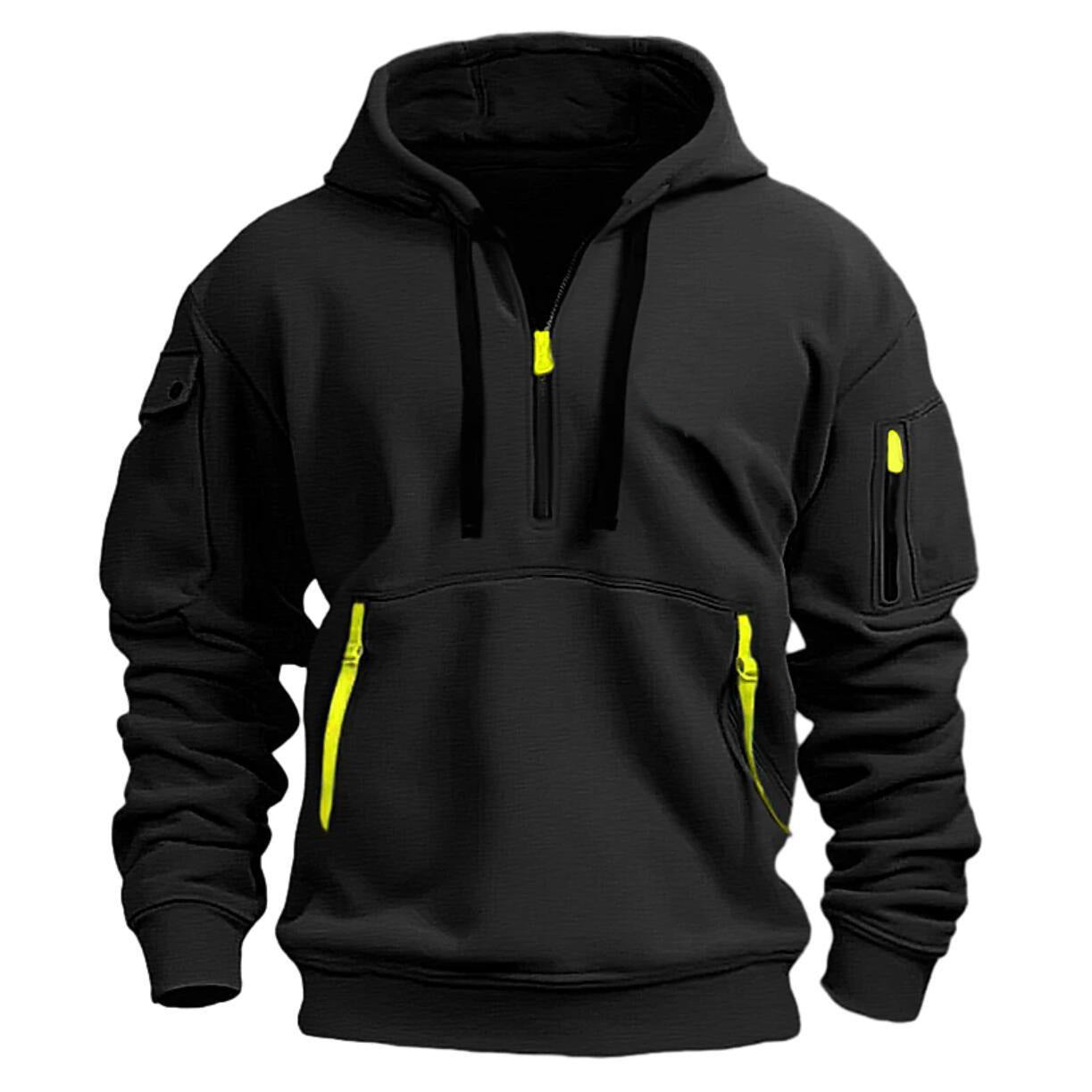 Half zip hoodie hooded sweatshirt with multiple pockets zipper pullover for men&