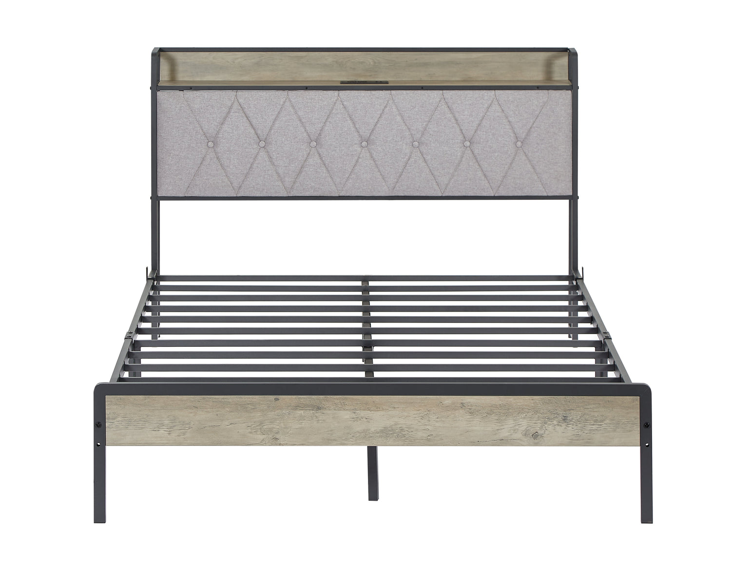 Bed frame with charging station full size, Grey, 83.1&