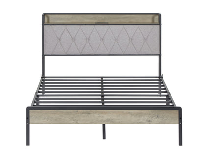 Bed frame with charging station full size, Grey, 83.1&