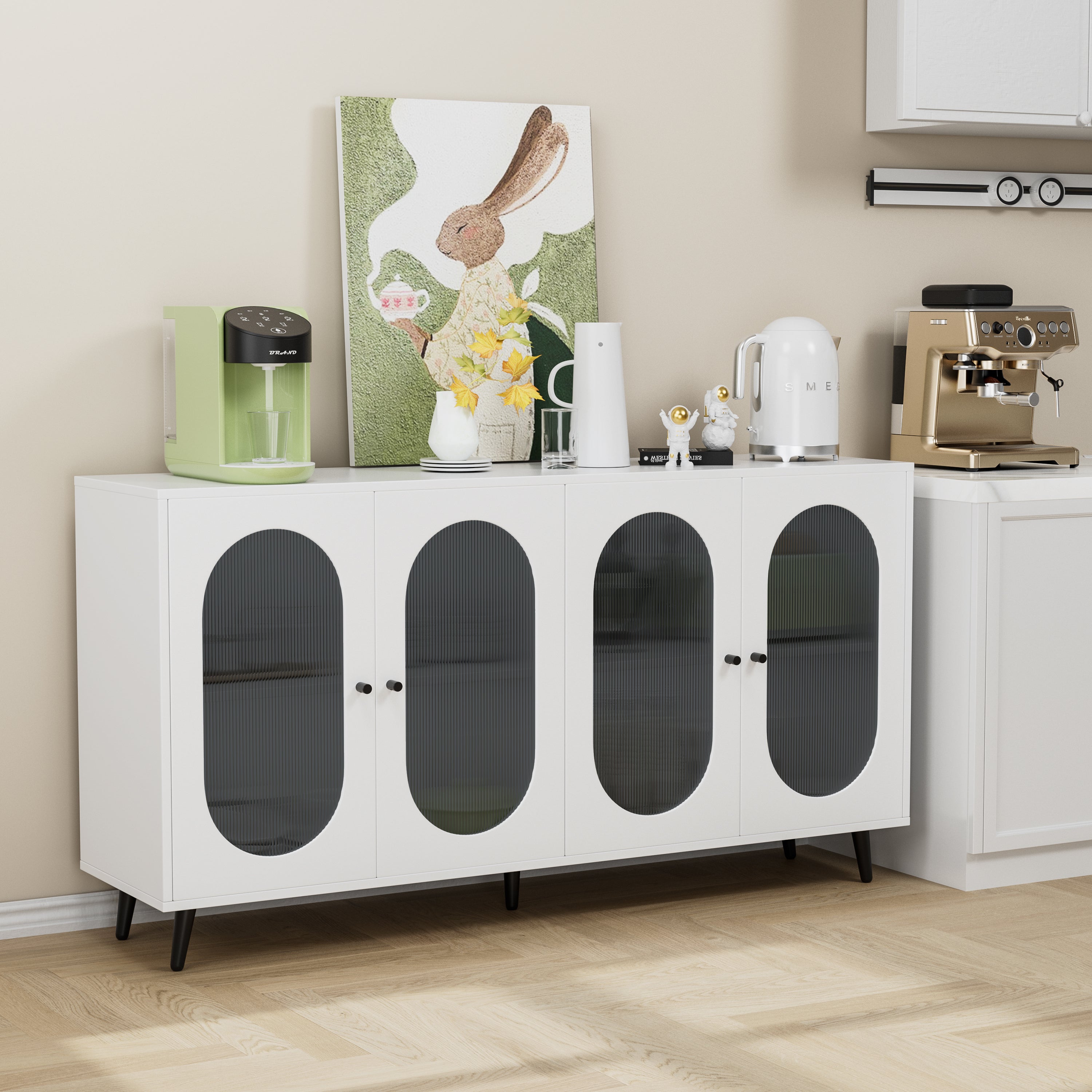 Modern Accent Sideboard Cabinet with Acrylic Doors, Freestanding Storage Cupboard Console Table for Kitchen Dining White