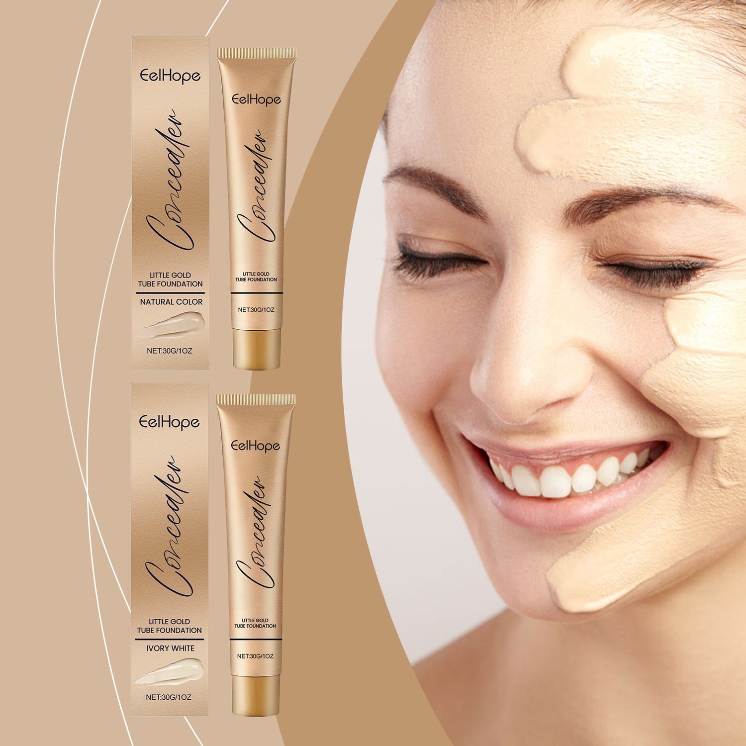 Small Gold Tube Foundation Concealer, Natural Lightweight Skin Concealer Not Easy To Remove Makeup Moisturizing Liquid Foundation