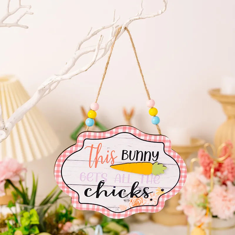 Easter decoration items grid edge letter bead string wooden pendant colorful wooden door number pendant