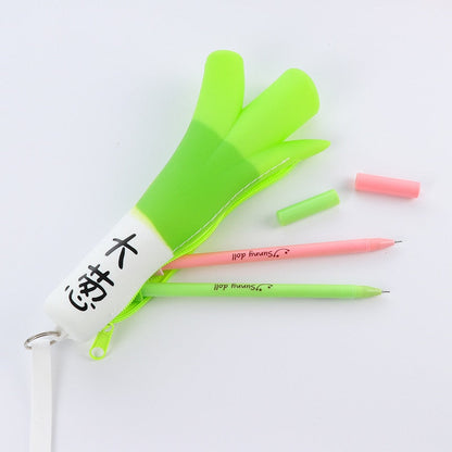 Creative Green Onion Banana Pencil Bag Silicone Pencil Case Student Stationery Storage Coin Purse
