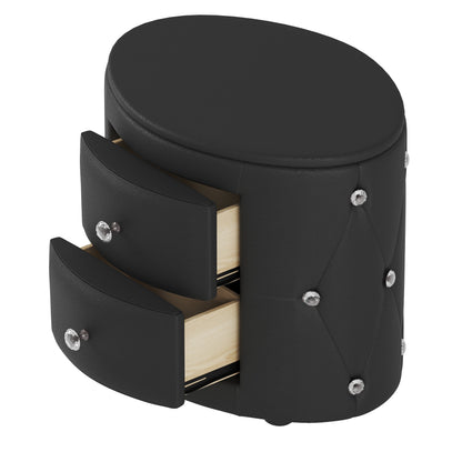 Elegant PU Nightstand with 2 Drawers and Crystal Handle,Fully Assembled Except Legs&amp;Handles,Storage Bedside Table - Black