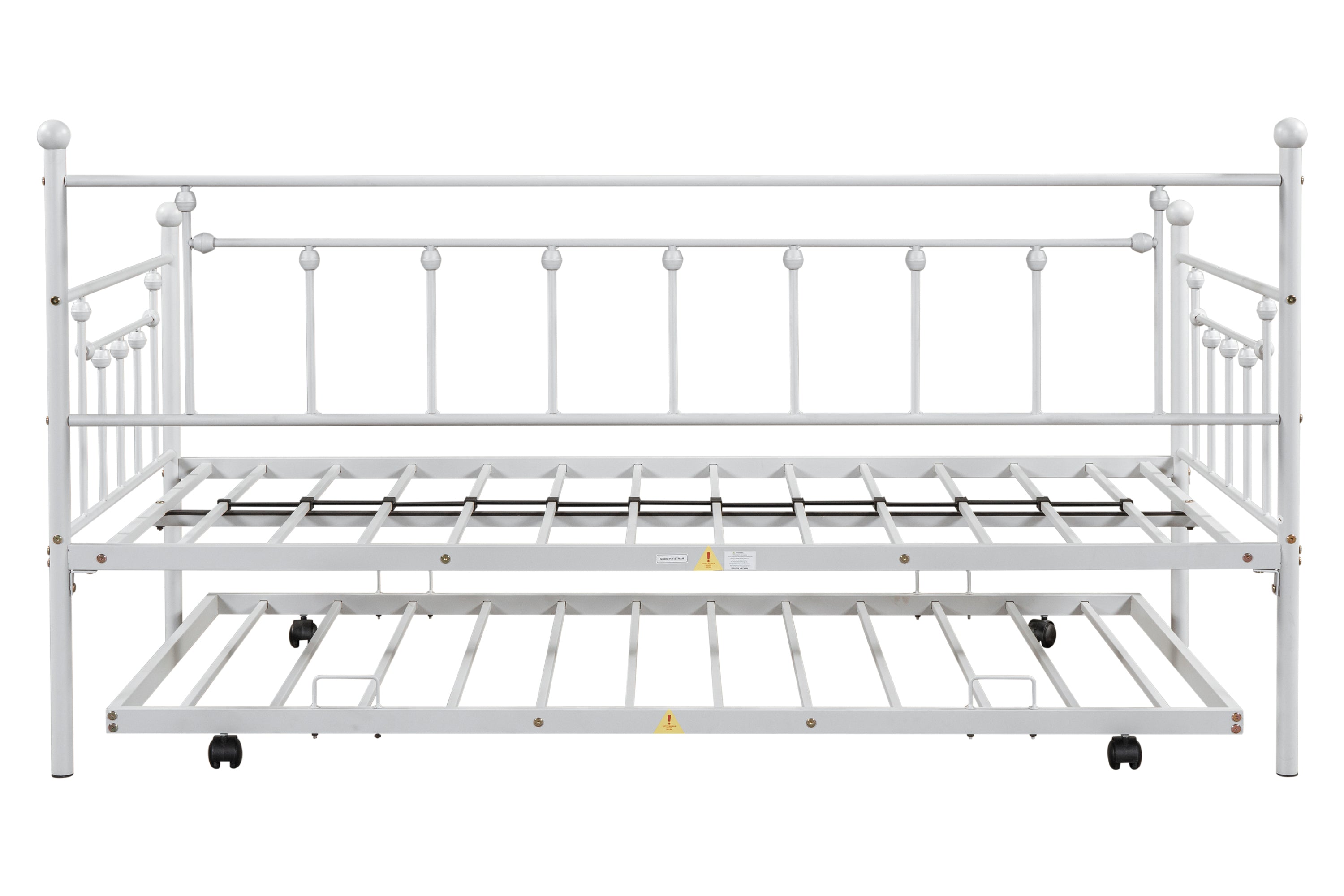 Metal double bed with ear shaft/sturdy/noise reduction/flexible ear shaft/retro style/no need for spring box (LIGHT GREY)