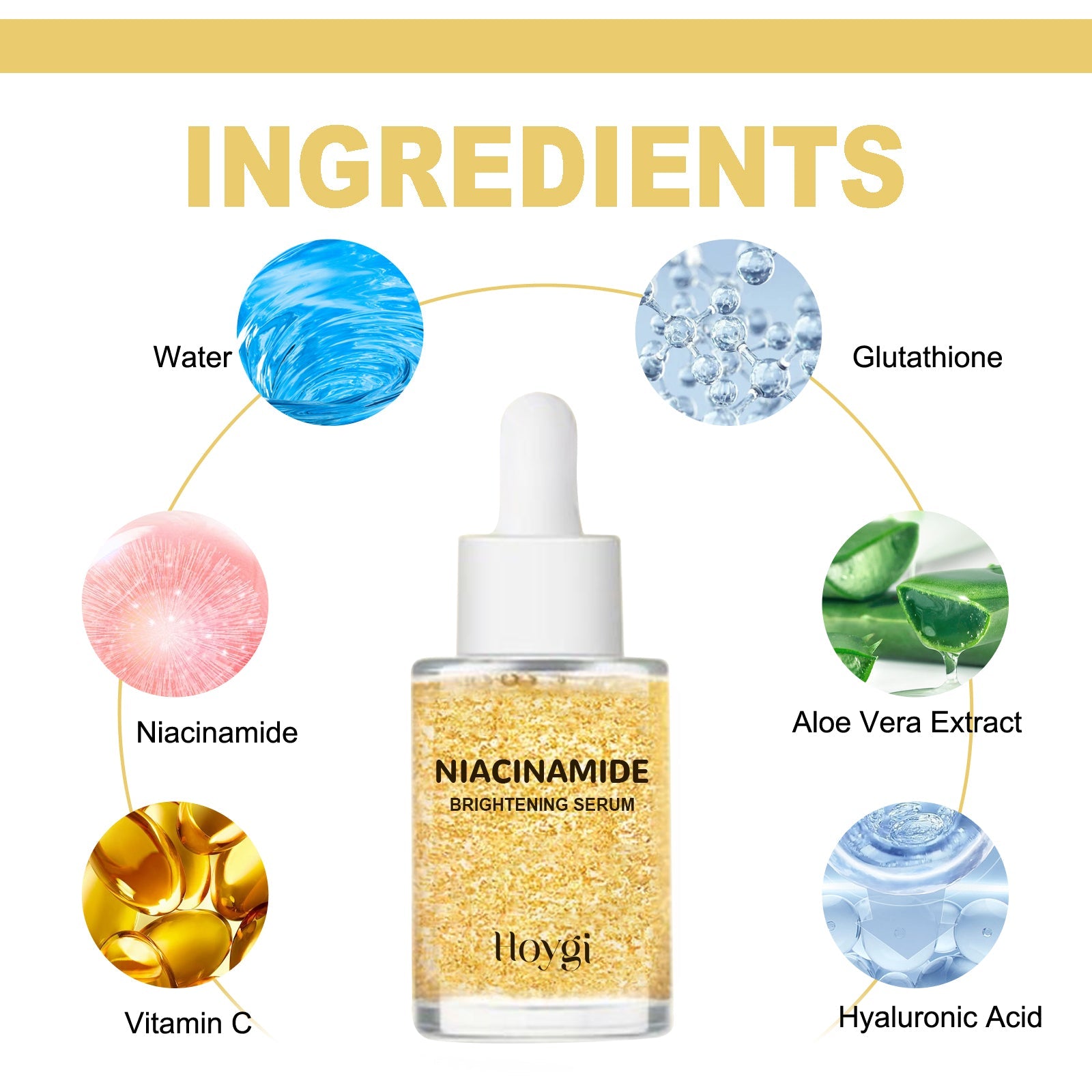 HOYGI Niacinamide Brightening Serum, Lightening Spots And Fine Lines Brightening Skin Hydrating Moisturizing Facial Treatment