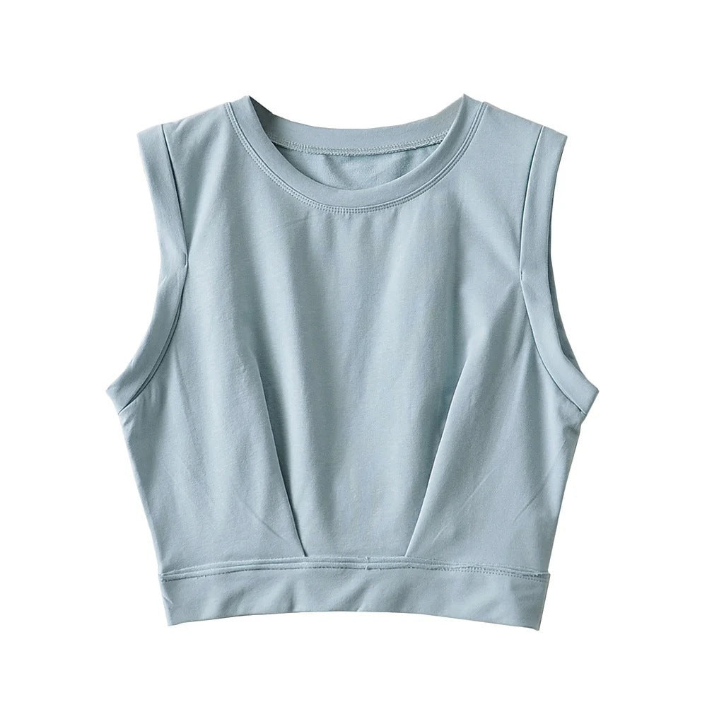 Short crop top with exposed navel and sleeveless loose fitting vest women&