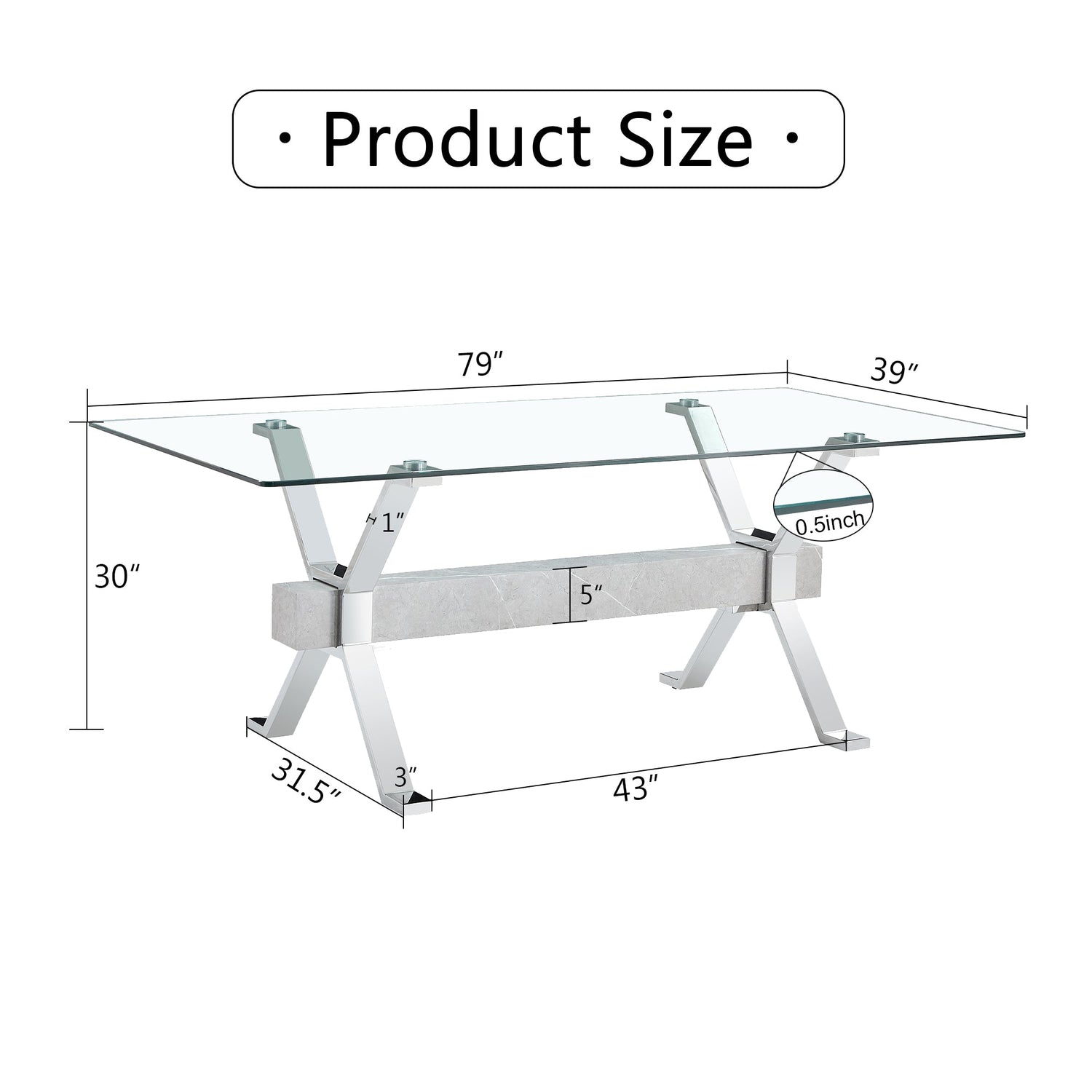 Dining table Modern tempered glass dining table 79 &