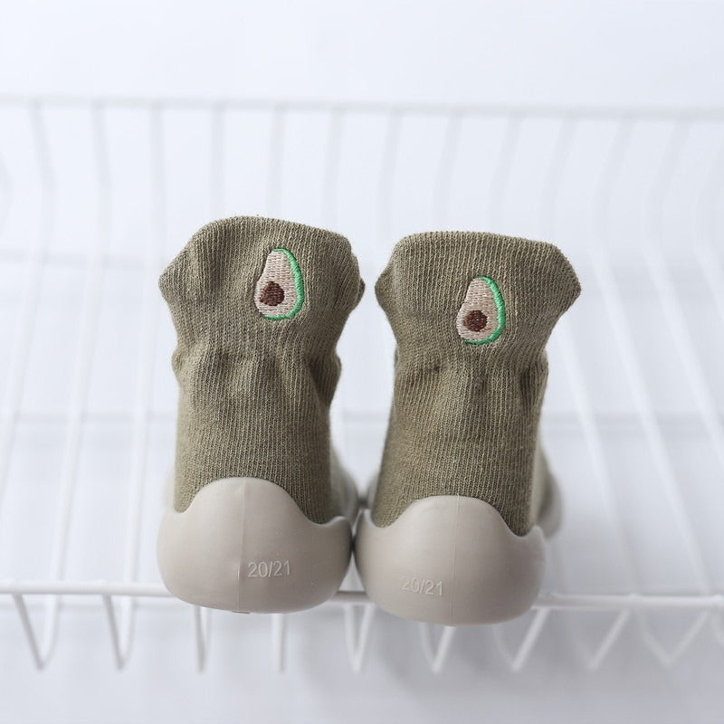 Autumn New Soft Sole Baby Walking Shoes Knitted Embroidered Baby Floor Socks Shoes Avocado Children&